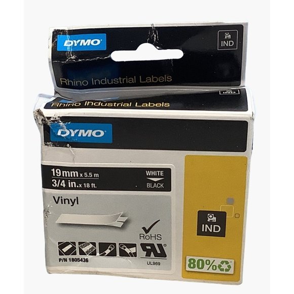 Dymo Rhino Industrial All Purpose Vinyl Labels 3/4" Black/ White 1805436 - Picture 1 of 5